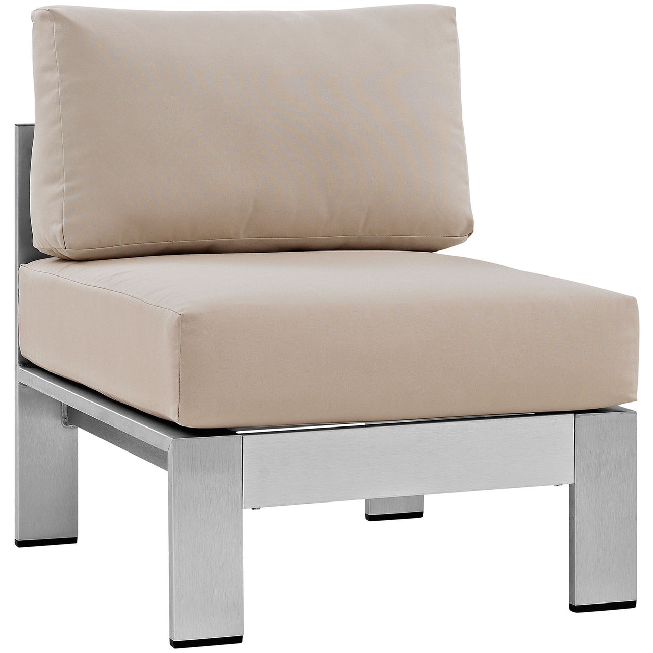 Shore Outdoor Patio Aluminum Armless Chair | Outdoor Modular Sectional Component, Silver & Beige