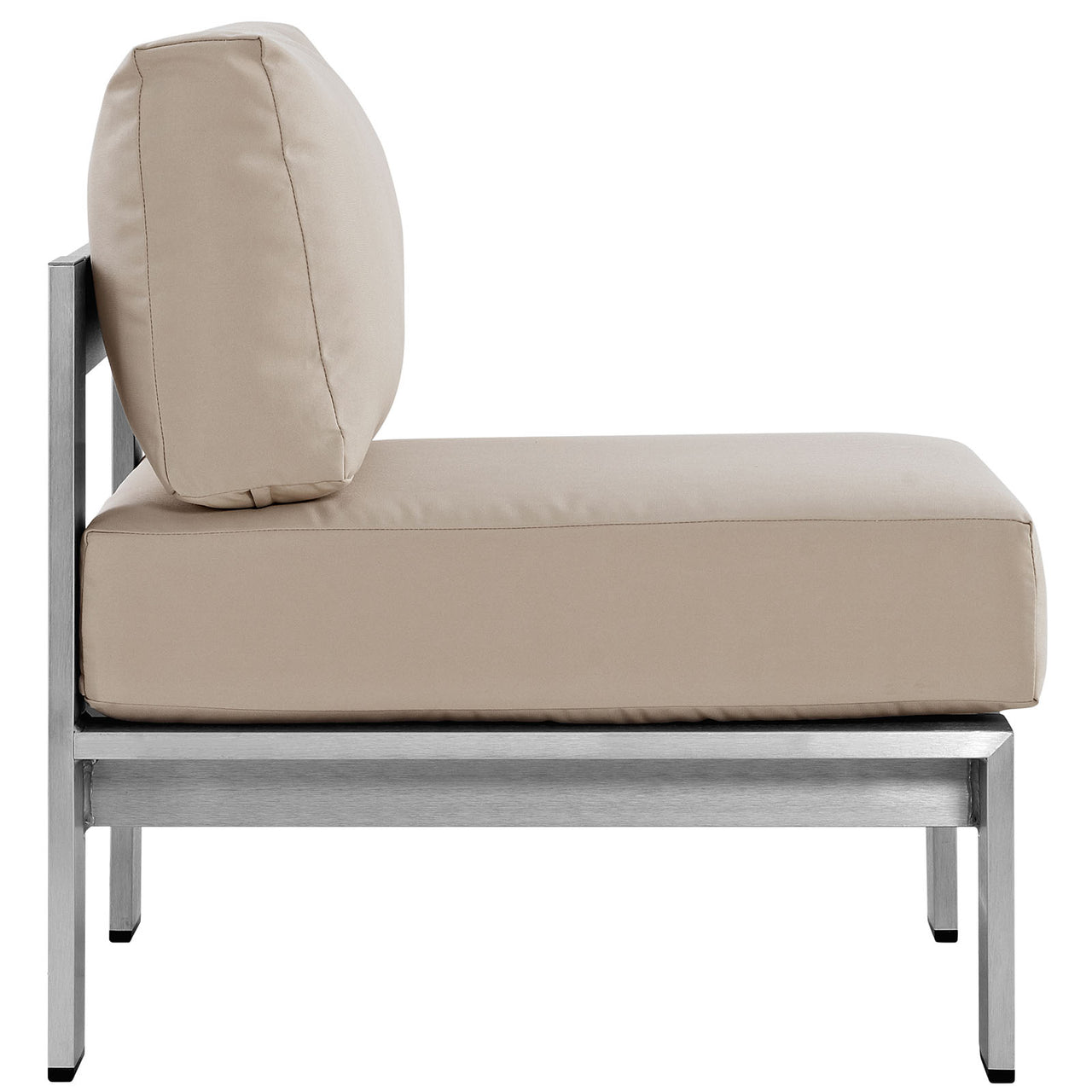 Shore Outdoor Patio Aluminum Armless Chair | Outdoor Modular Sectional Component, Silver & Beige