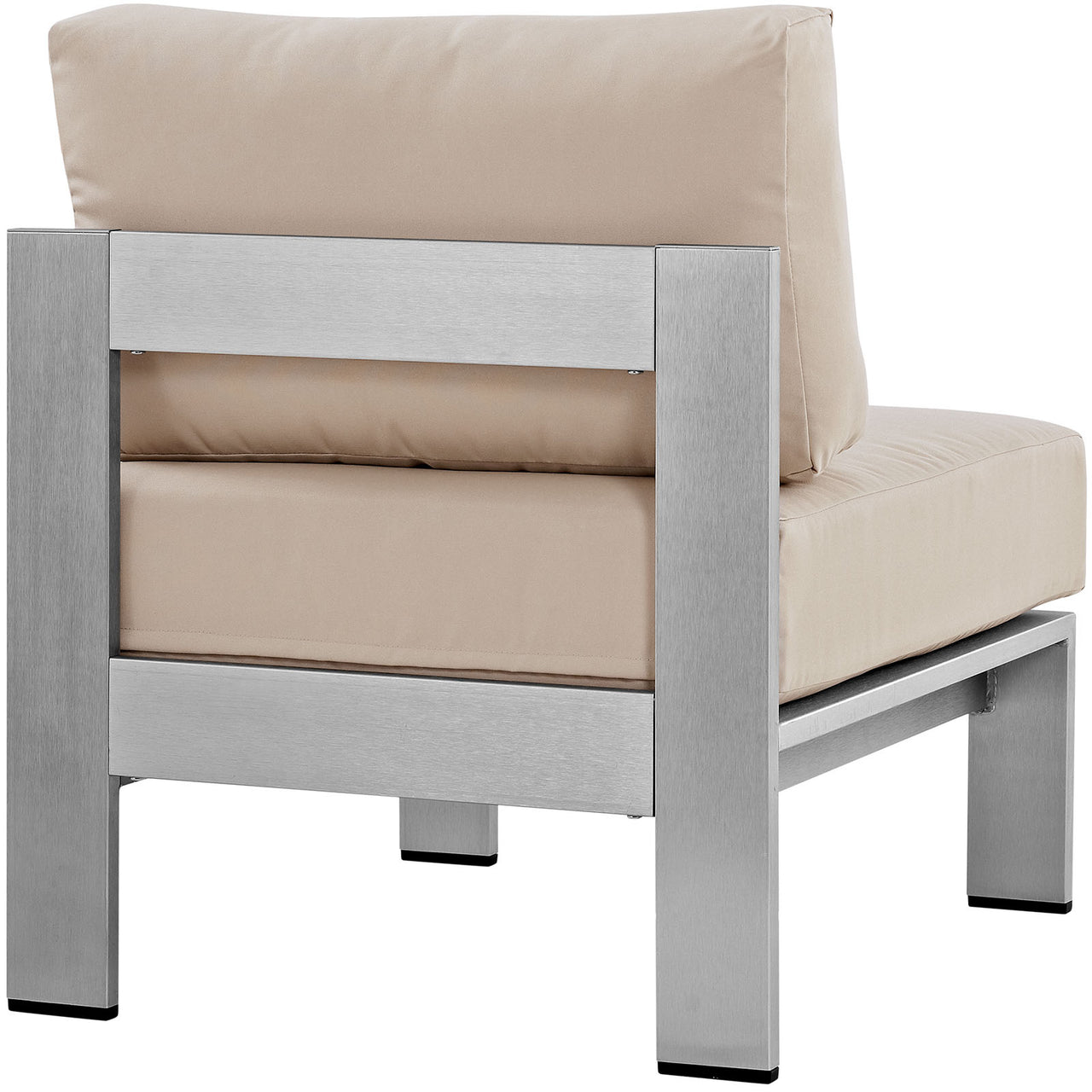 Shore Outdoor Patio Aluminum Armless Chair | Outdoor Modular Sectional Component, Silver & Beige