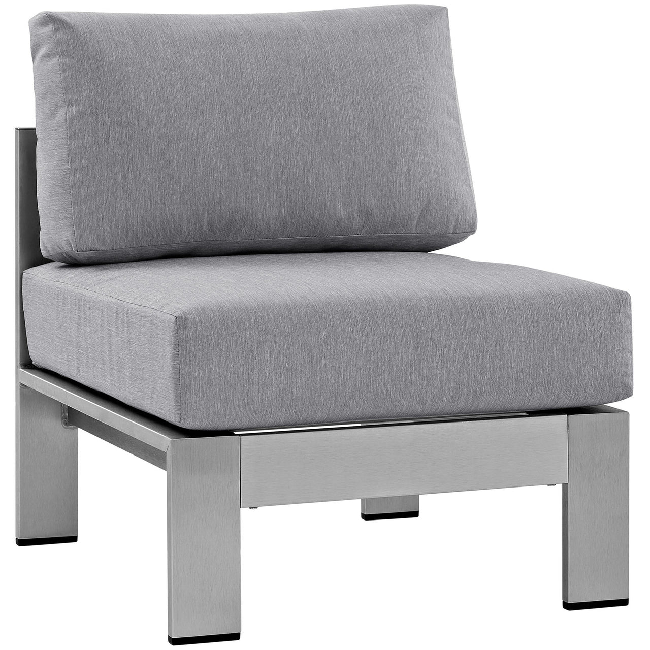 Shore Outdoor Patio Aluminum Armless Chair | Outdoor Modular Sectional Component, Silver & Gray