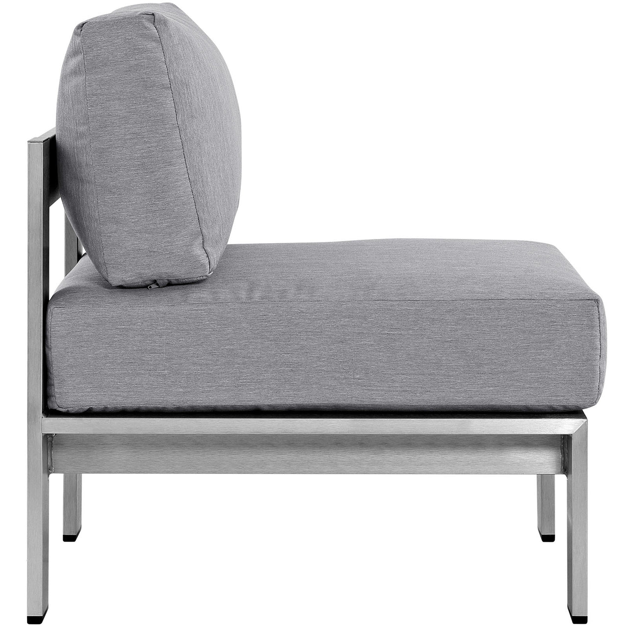 Shore Outdoor Patio Aluminum Armless Chair | Outdoor Modular Sectional Component, Silver & Gray