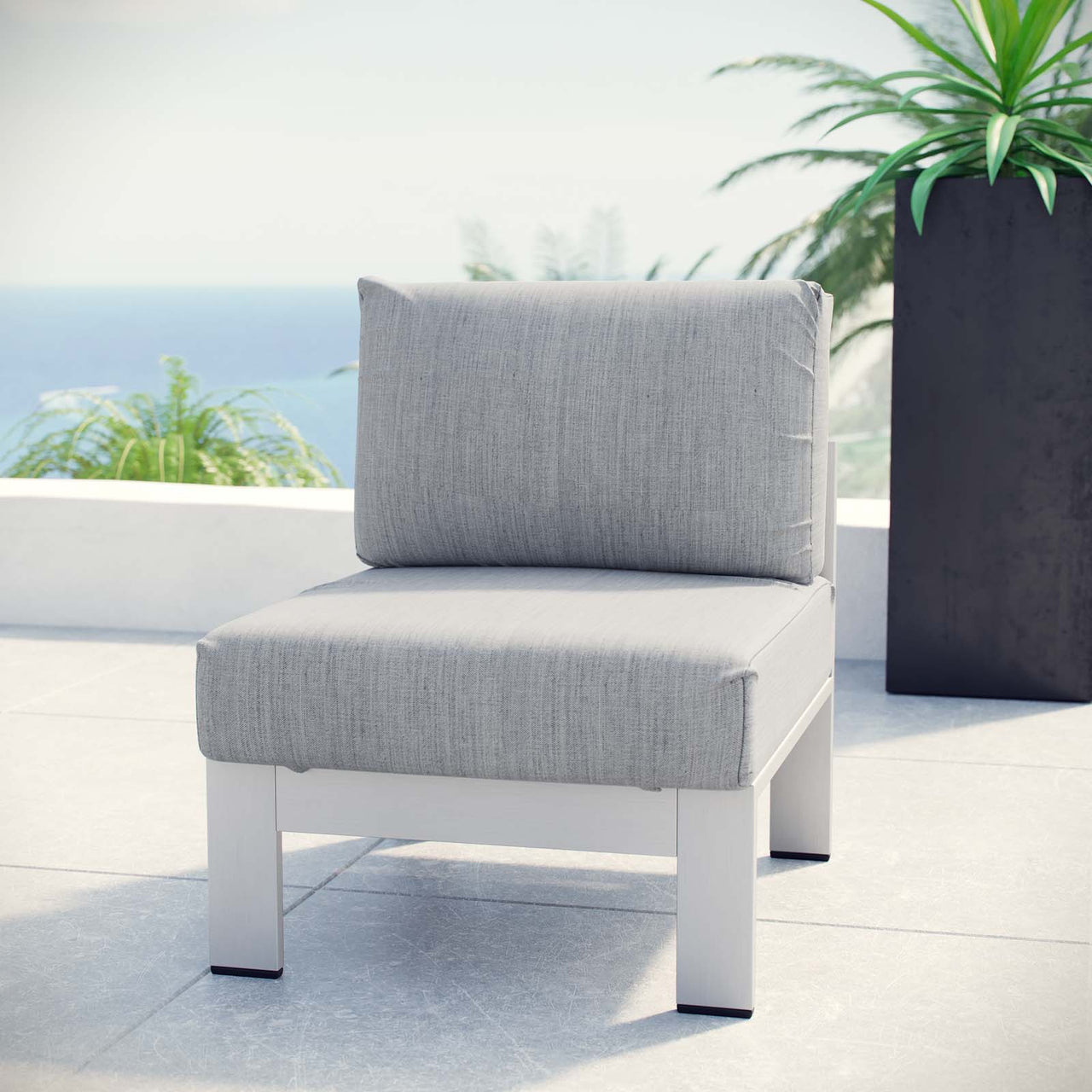 Shore Outdoor Patio Aluminum Armless Chair | Outdoor Modular Sectional Component, Silver & Gray