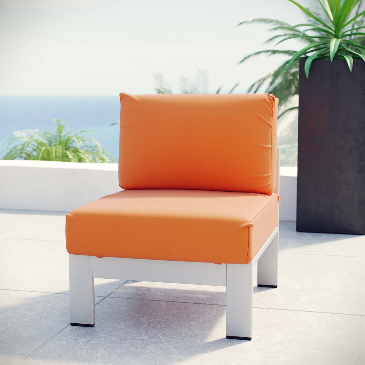 Shorea Alfresco Armless Chair | Outdoor Modular Sectional Component, Silver & Orange