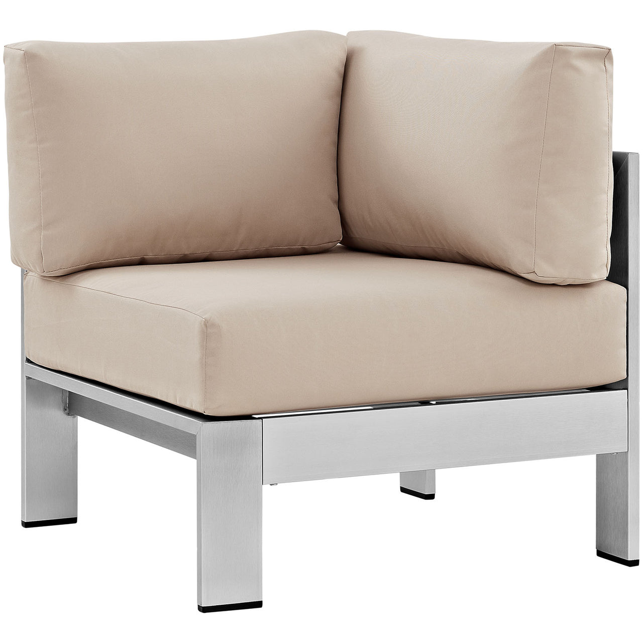 Shorea Alfresco Corner Chair | Outdoor Modular Sectional Component, Silver & Beige