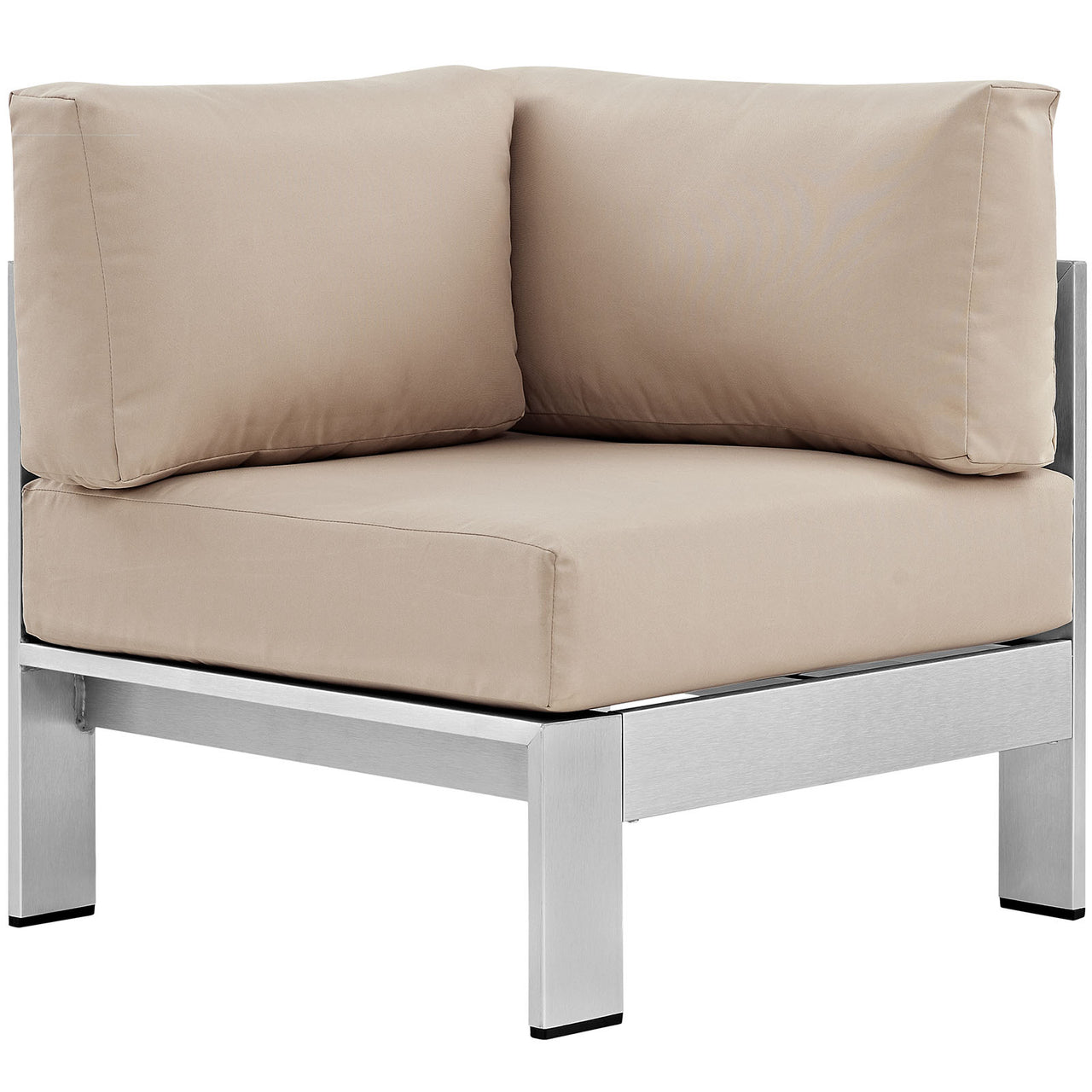 Shorea Alfresco Corner Chair | Outdoor Modular Sectional Component, Silver & Beige
