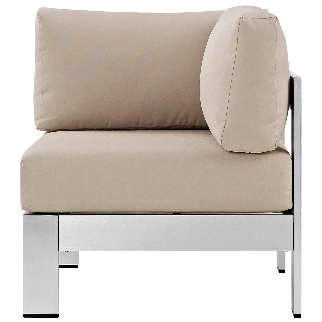 Shorea Alfresco Corner Chair | Outdoor Modular Sectional Component, Silver & Beige