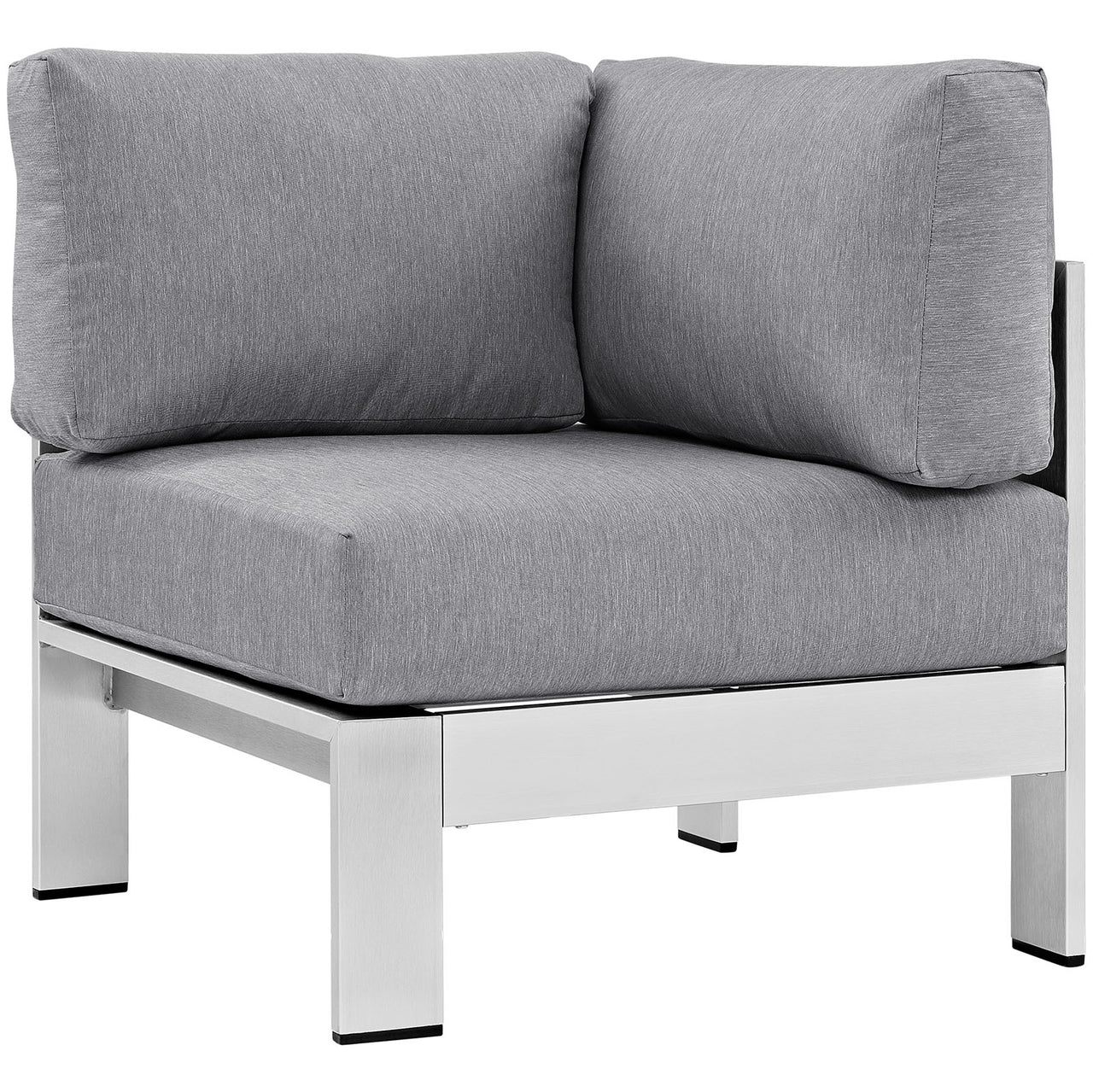 Shore Outdoor Patio Aluminum Corner Chair | Outdoor Modular Sectional Component, Silver & Gray