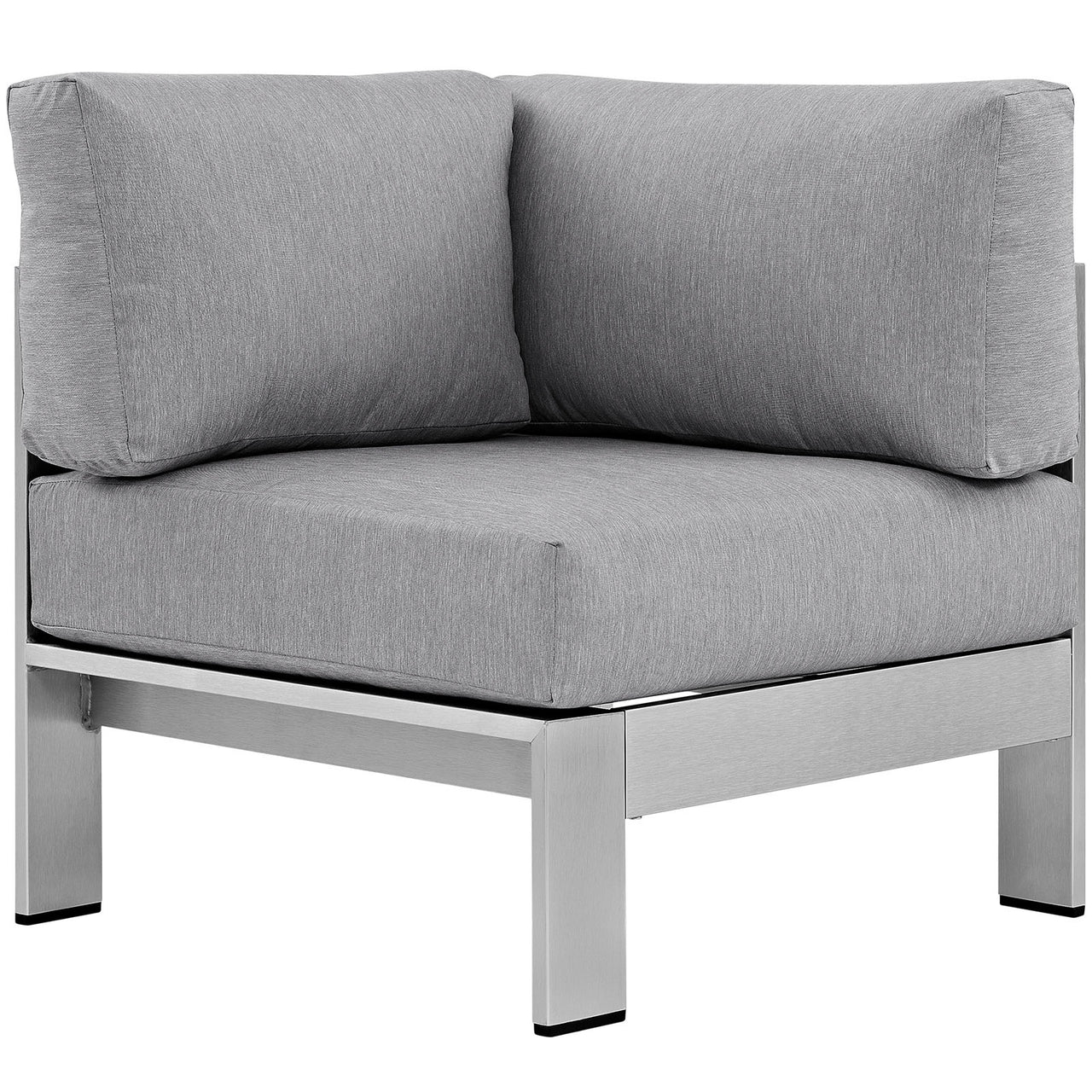 Shore Outdoor Patio Aluminum Corner Chair | Outdoor Modular Sectional Component, Silver & Gray