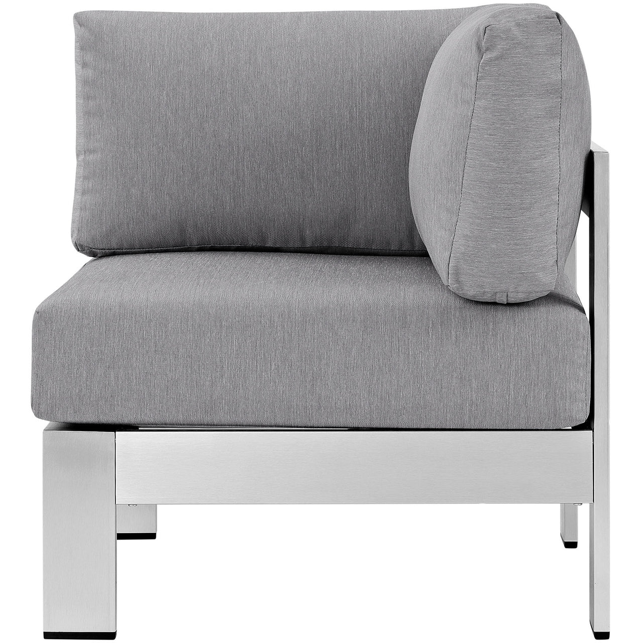 Shore Outdoor Patio Aluminum Corner Chair | Outdoor Modular Sectional Component, Silver & Gray