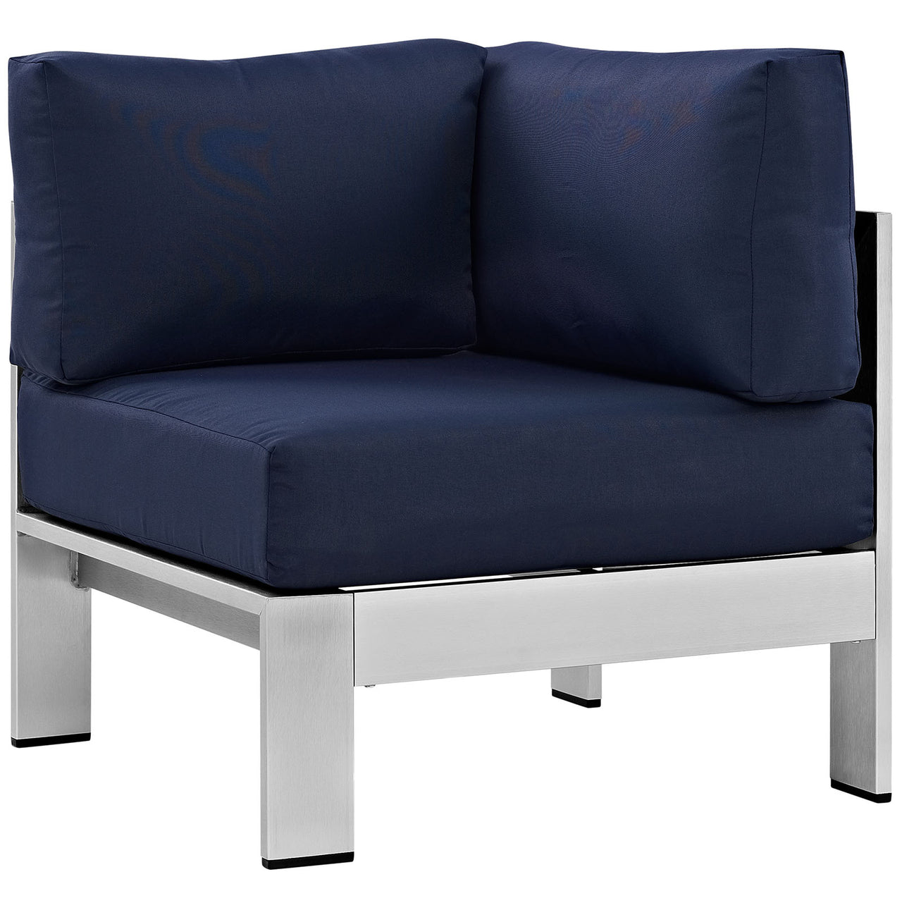 Shorea Alfresco Corner Chair | Outdoor Modular Sectional Component, Silver & Navy