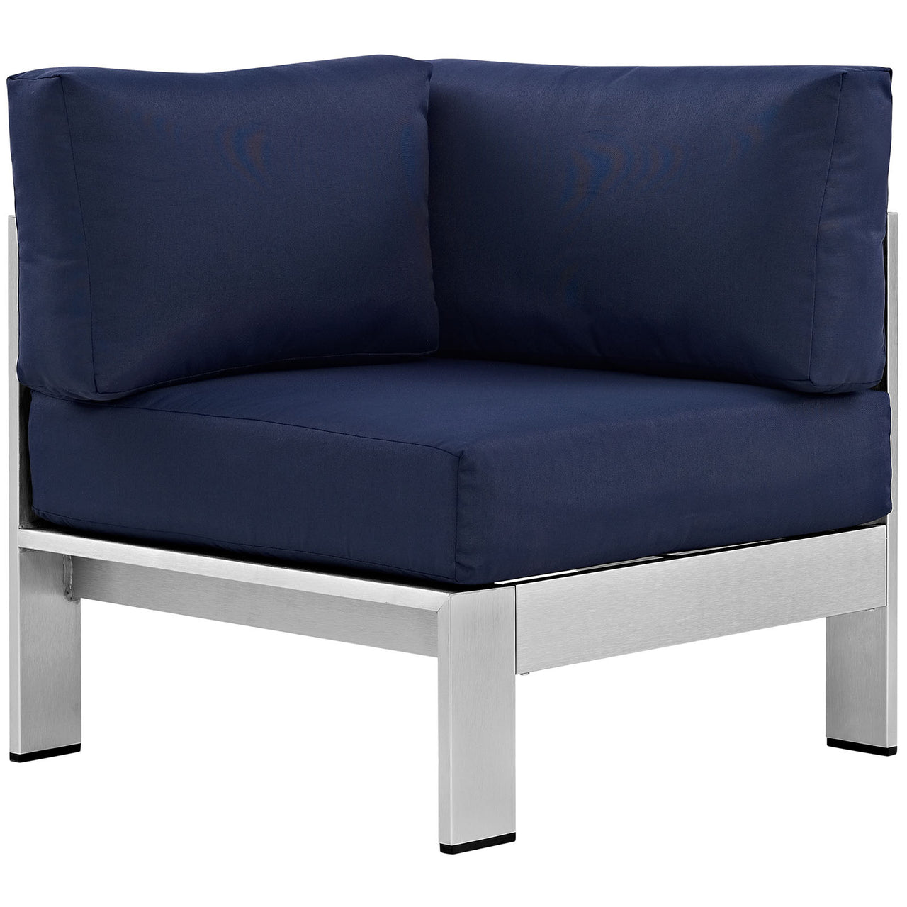 Shorea Alfresco Corner Chair | Outdoor Modular Sectional Component, Silver & Navy