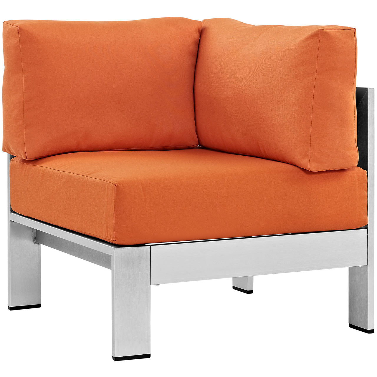 Shorea Alfresco Corner Chair | Outdoor Modular Sectional Component, Silver & Orange