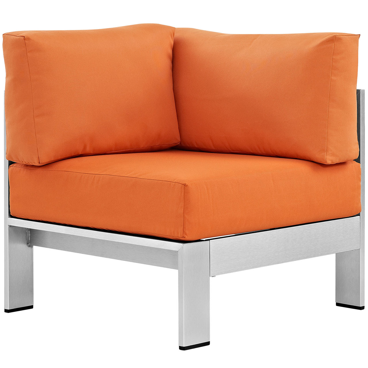Shorea Alfresco Corner Chair | Outdoor Modular Sectional Component, Silver & Orange