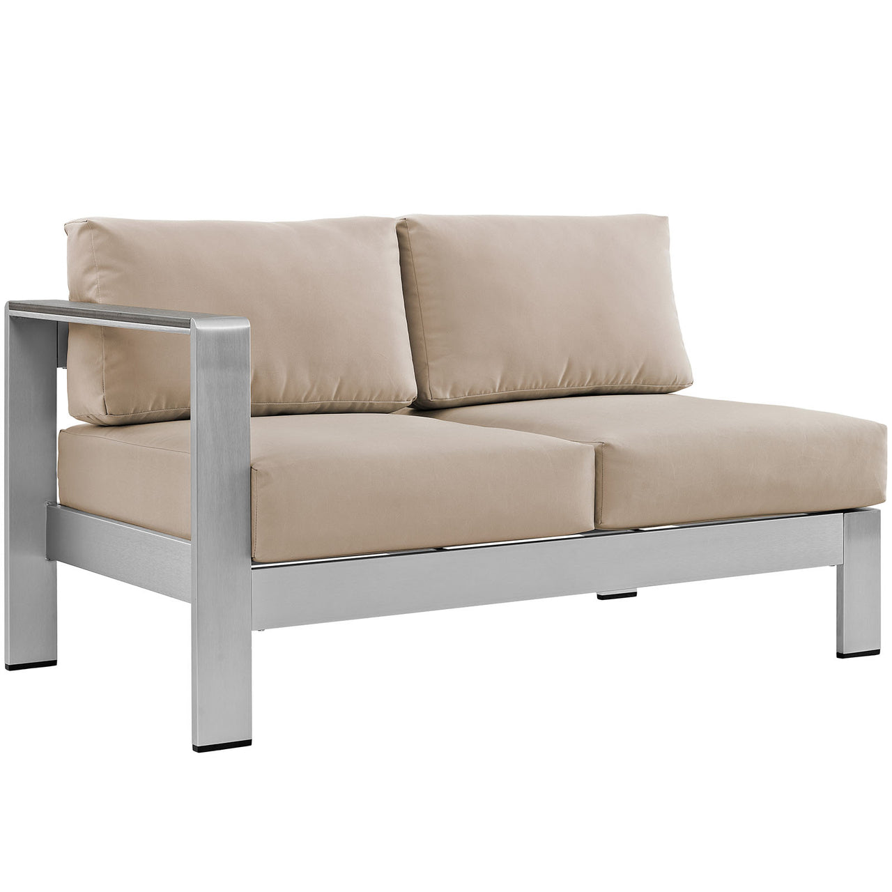 Shorea Alfresco Left-Arm Loveseat | Outdoor Modular Sectional Component, Silver & Beige