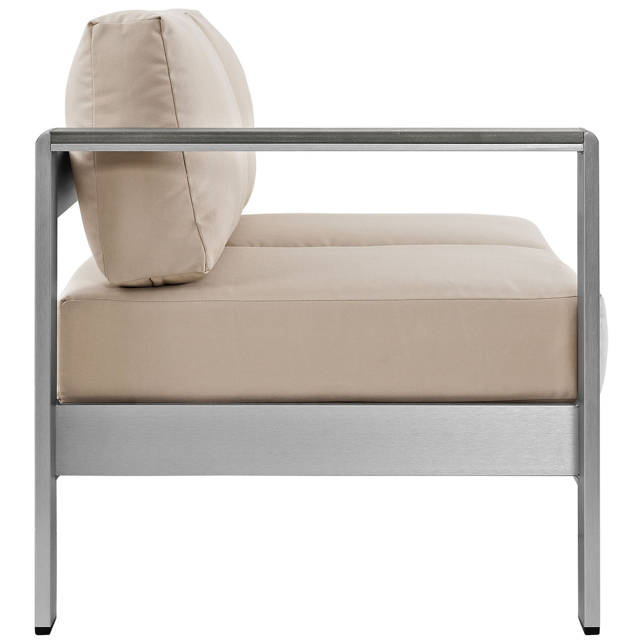 Shorea Alfresco Left-Arm Loveseat | Outdoor Modular Sectional Component, Silver & Beige