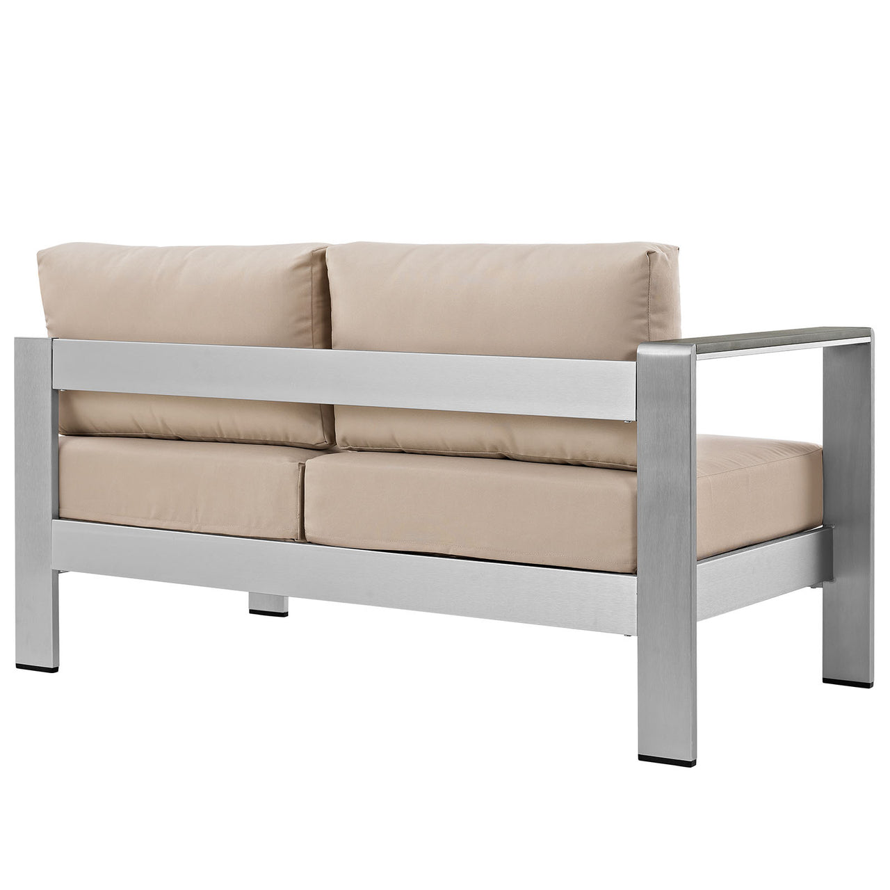 Shorea Alfresco Left-Arm Loveseat | Outdoor Modular Sectional Component, Silver & Beige
