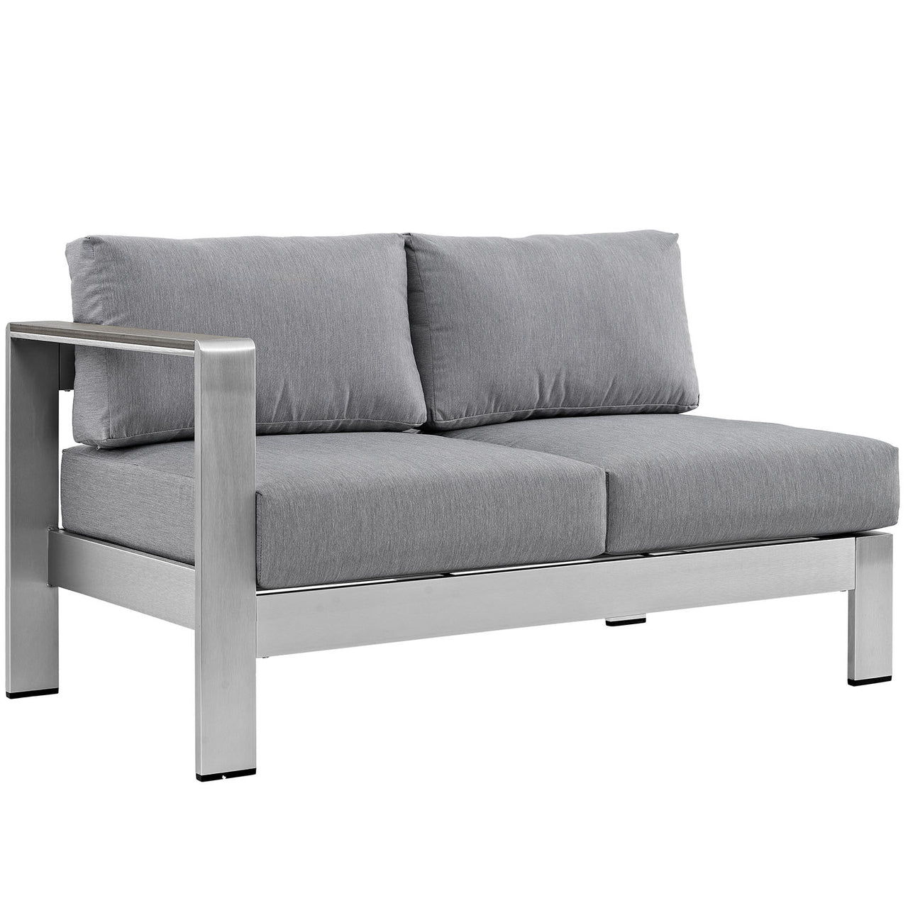 Shorea Alfresco Left-Arm Loveseat | Outdoor Modular Sectional Component, Silver & Gray