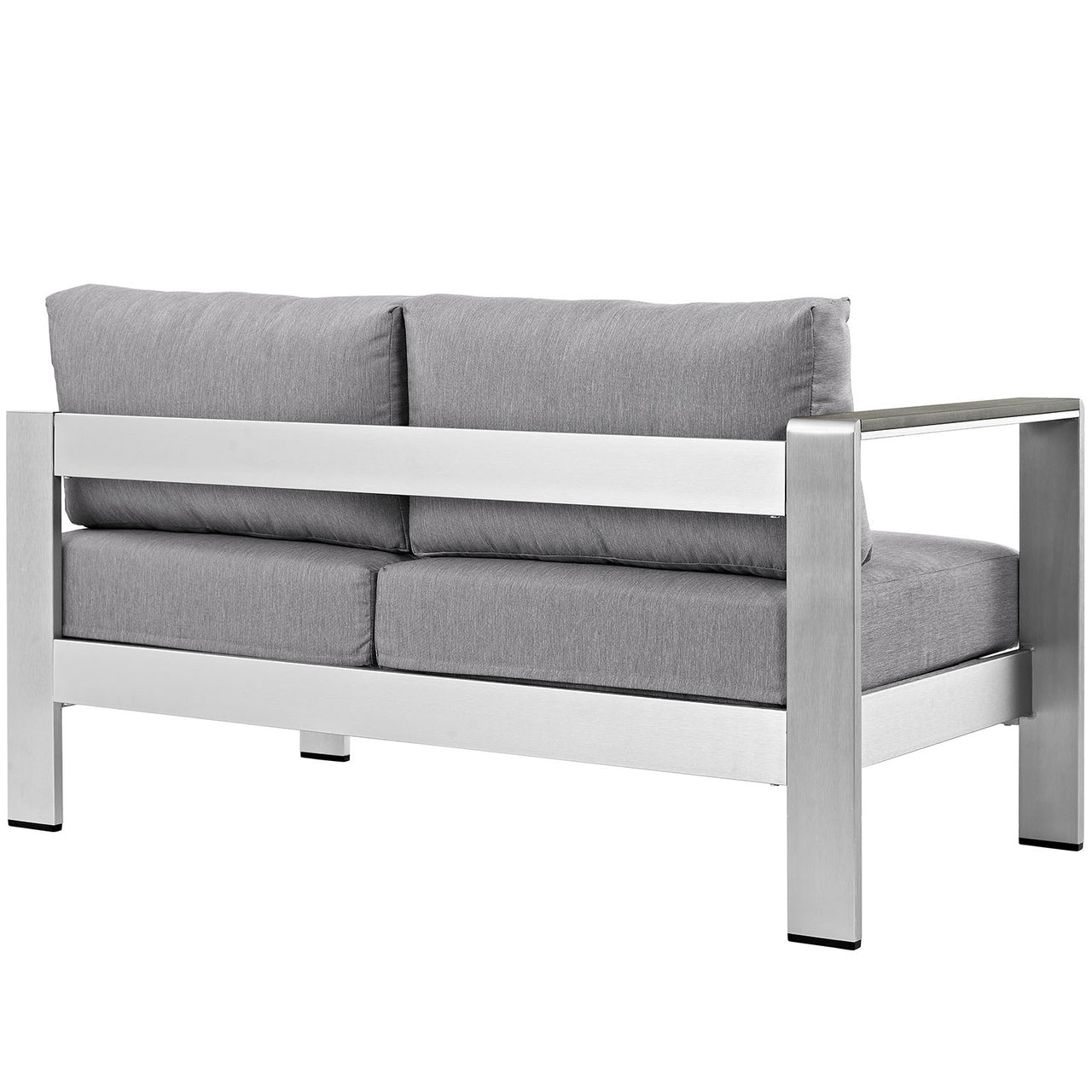 Shorea Alfresco Left-Arm Loveseat | Outdoor Modular Sectional Component, Silver & Gray