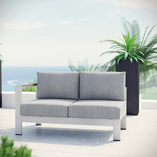 Shorea Alfresco Left-Arm Loveseat | Outdoor Modular Sectional Component, Silver & Gray