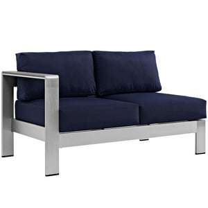 Shore Outdoor Patio Aluminum Left-Arm Loveseat | Outdoor Modular Sectional Component, Silver & Navy