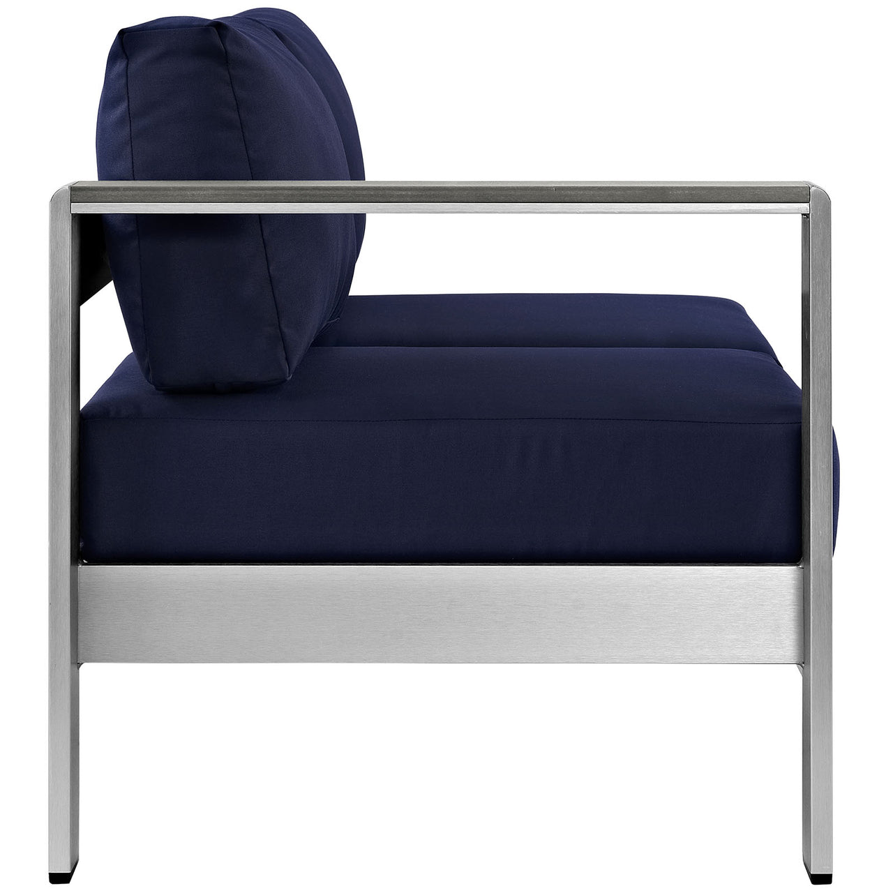 Shore Outdoor Patio Aluminum Left-Arm Loveseat | Outdoor Modular Sectional Component, Silver & Navy
