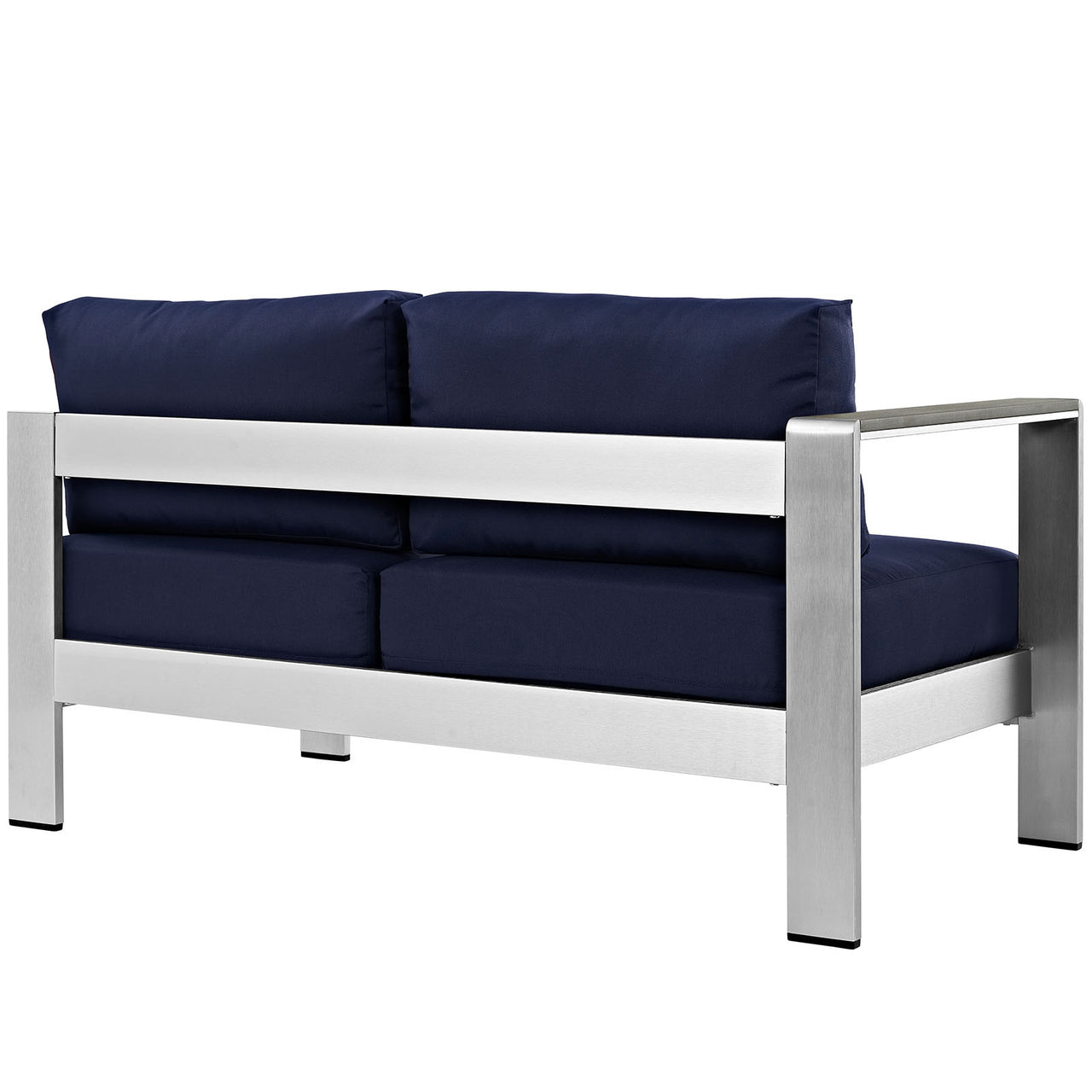 Shore Outdoor Patio Aluminum Left-Arm Loveseat | Outdoor Modular Sectional Component, Silver & Navy