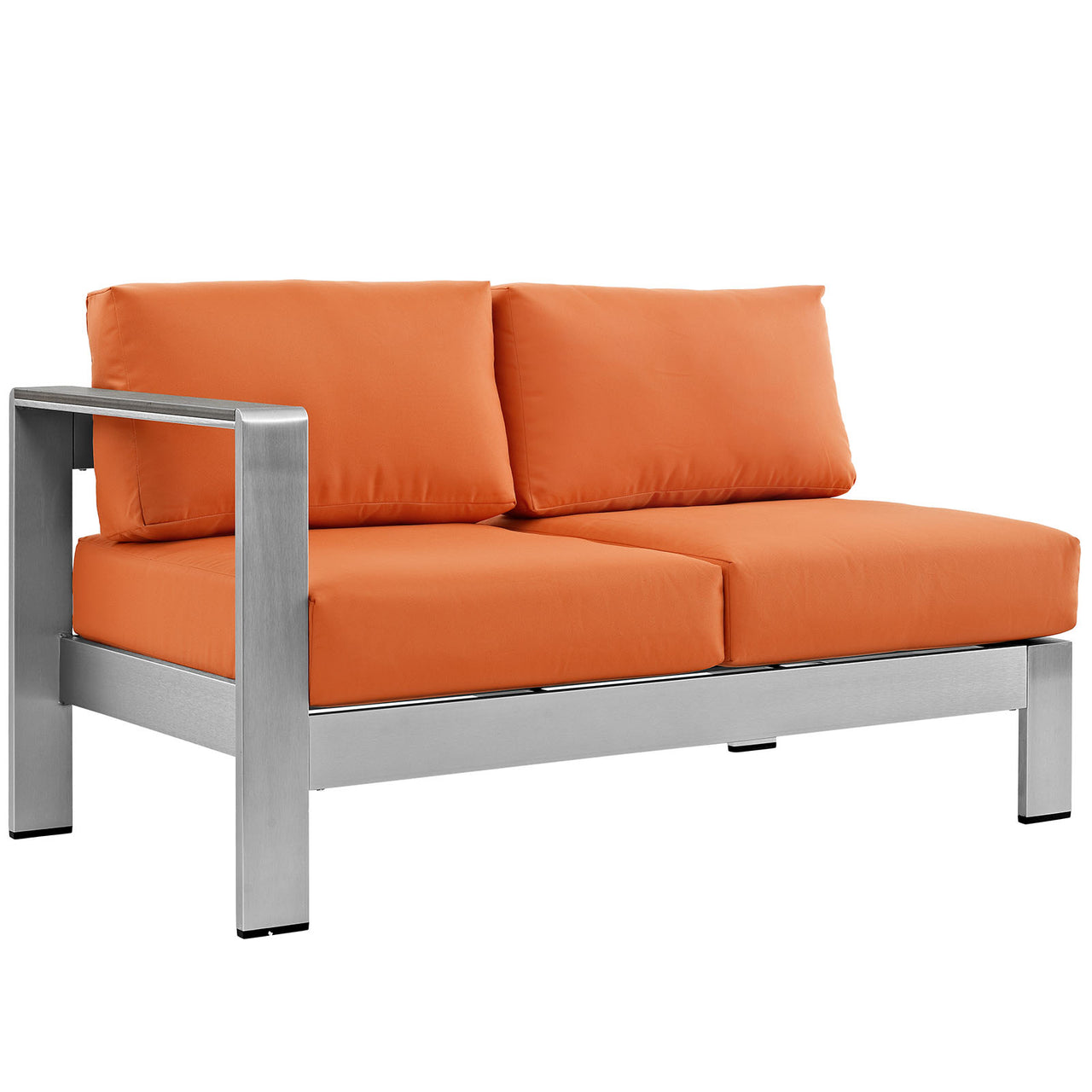 Shore Outdoor Patio Aluminum Left-Arm Loveseat | Outdoor Modular Sectional Component, Silver & Orange