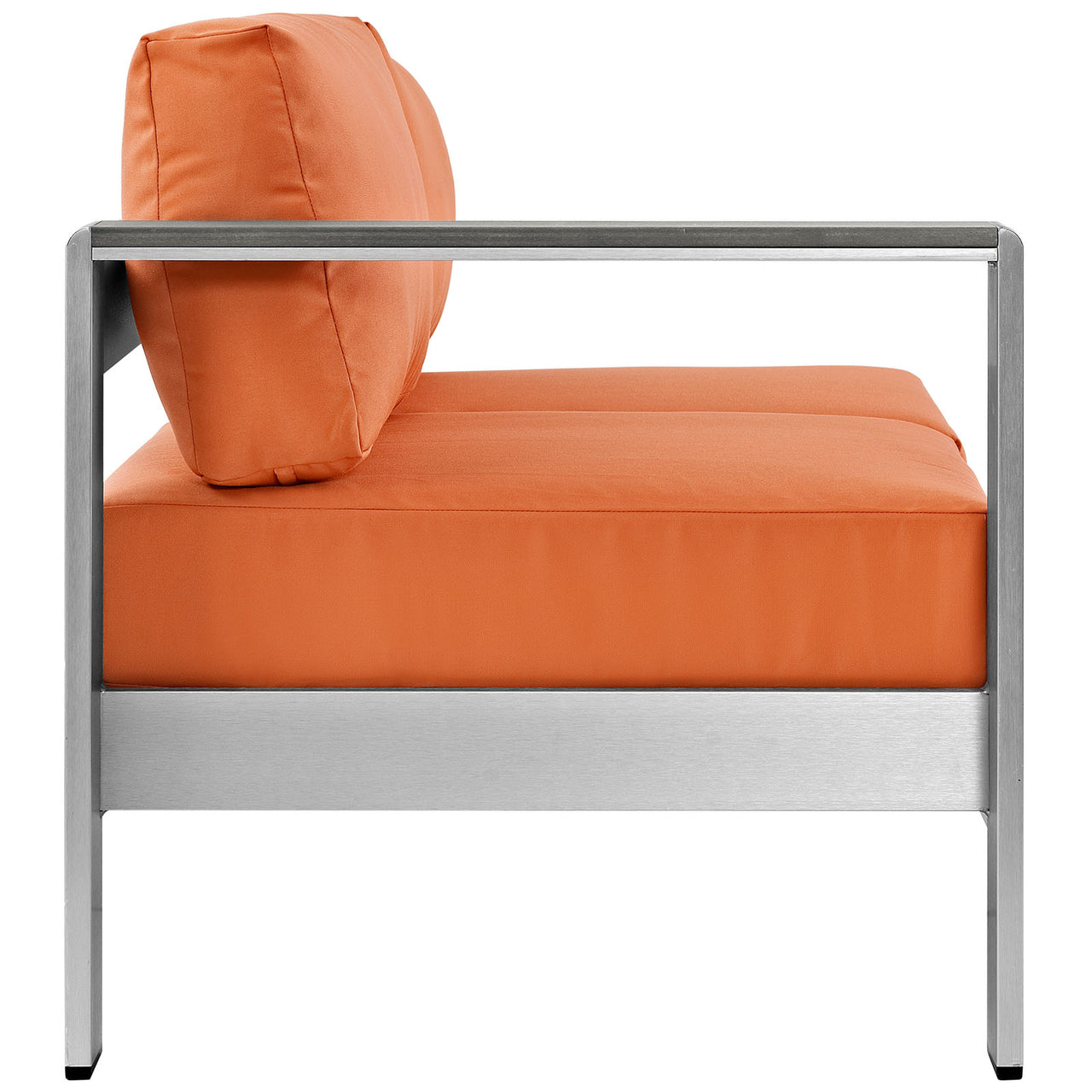 Shore Outdoor Patio Aluminum Left-Arm Loveseat | Outdoor Modular Sectional Component, Silver & Orange