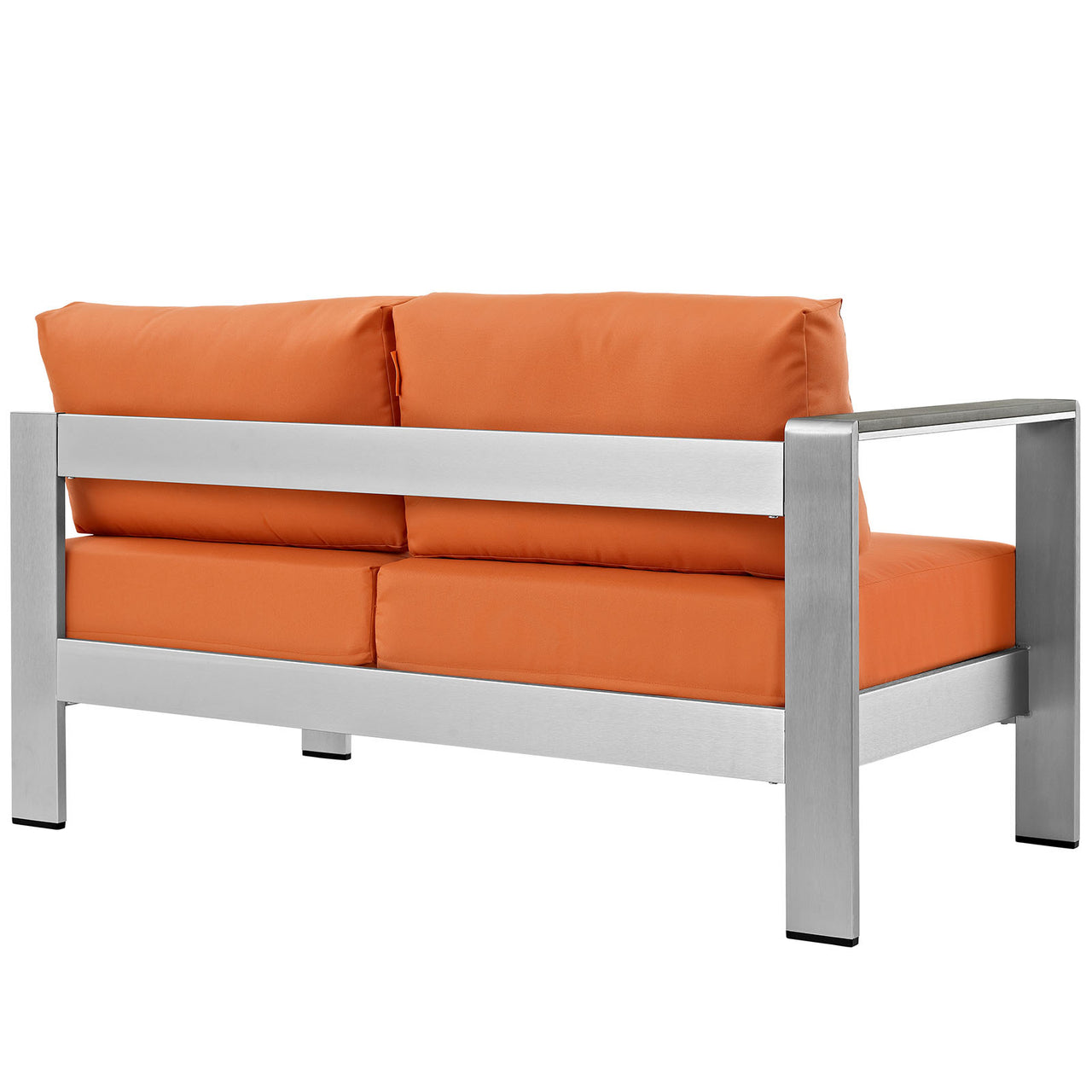 Shore Outdoor Patio Aluminum Left-Arm Loveseat | Outdoor Modular Sectional Component, Silver & Orange