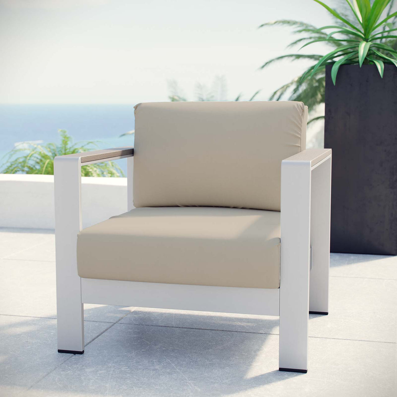 Shorea Alfresco Armchair, Silver & Beige