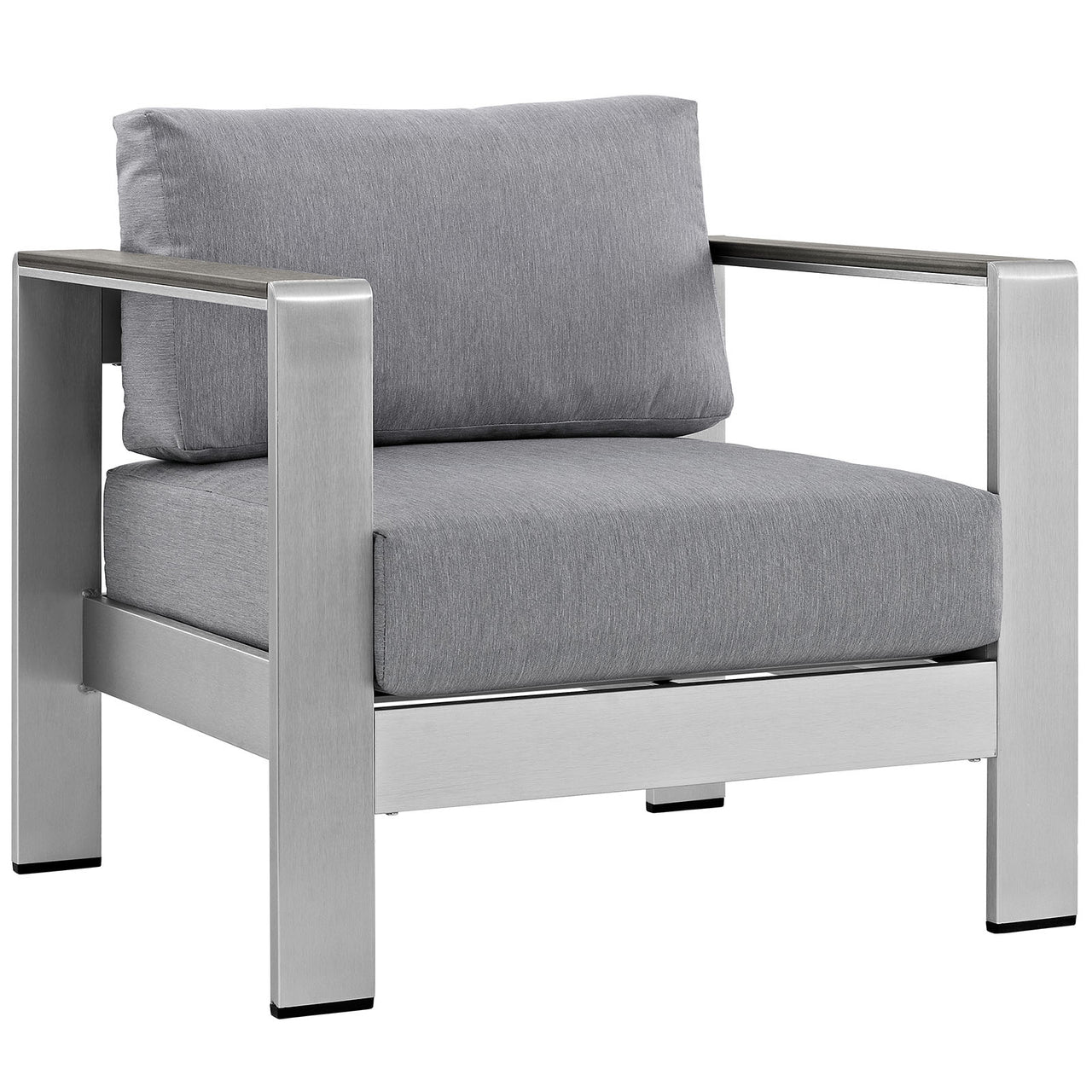 Shore Outdoor Patio Aluminum Armchair, Silver & Gray
