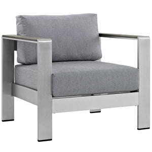 Shore Outdoor Patio Aluminum Armchair, Silver & Gray