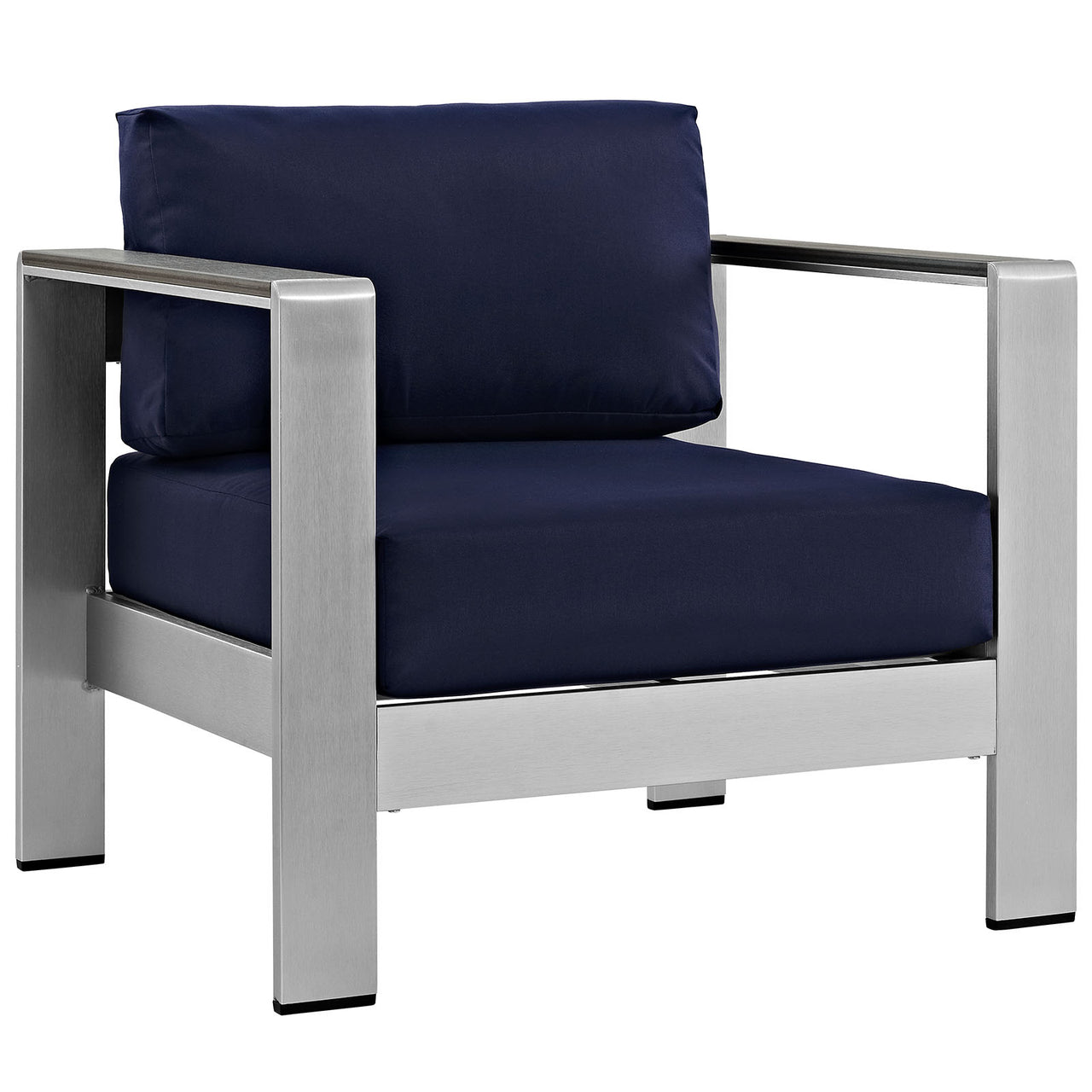 Shore Outdoor Patio Aluminum Armchair, Silver & Navy