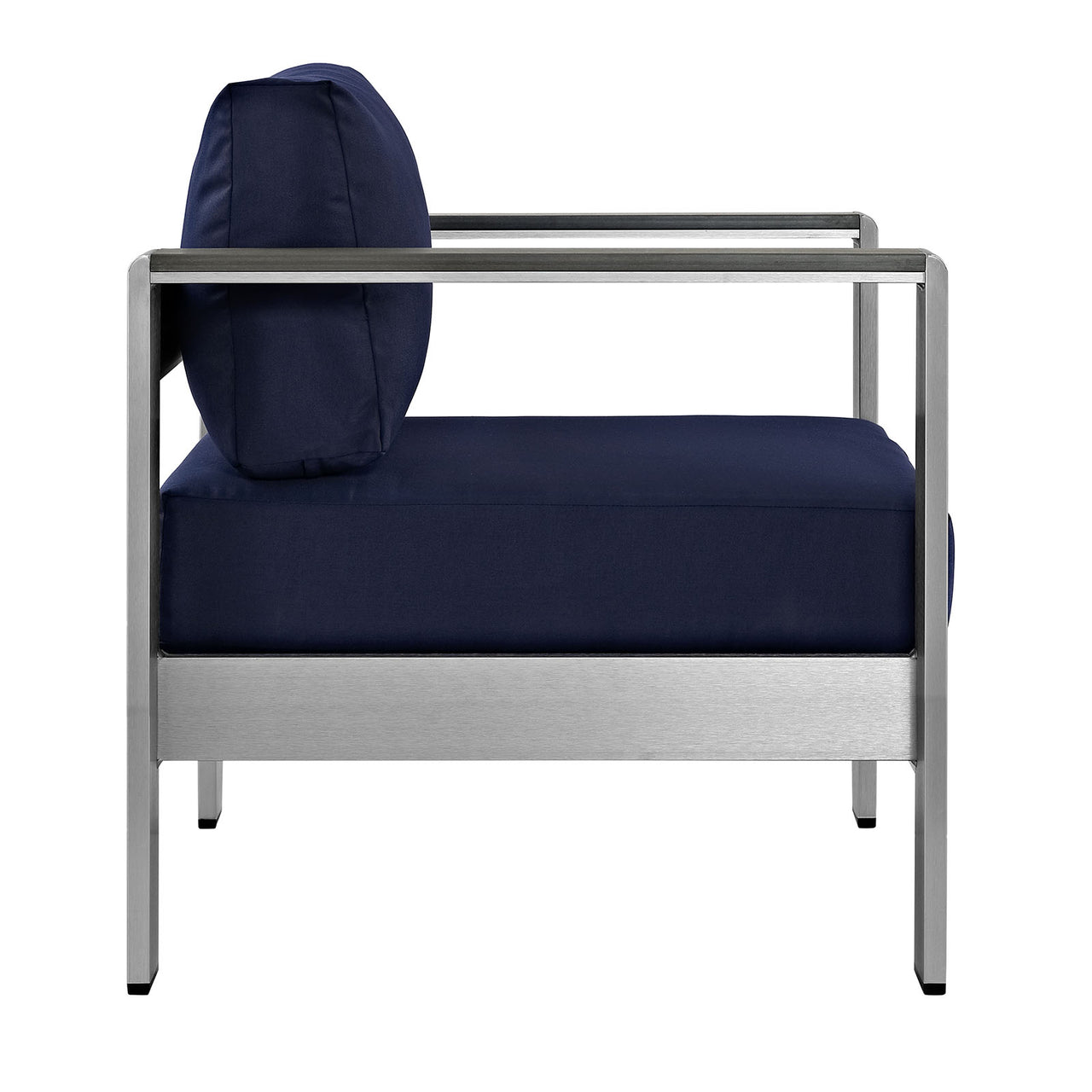 Shore Outdoor Patio Aluminum Armchair, Silver & Navy