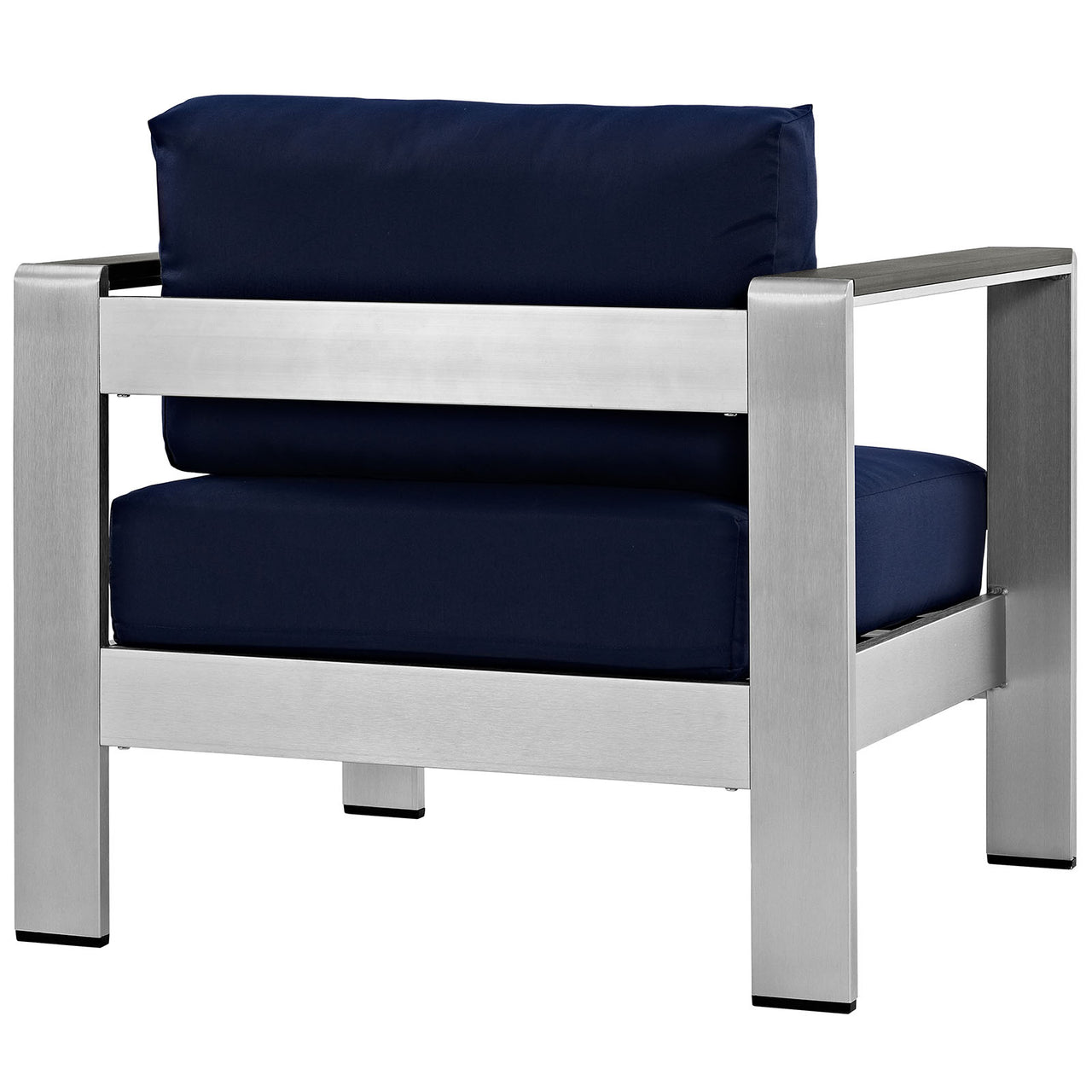 Shore Outdoor Patio Aluminum Armchair, Silver & Navy