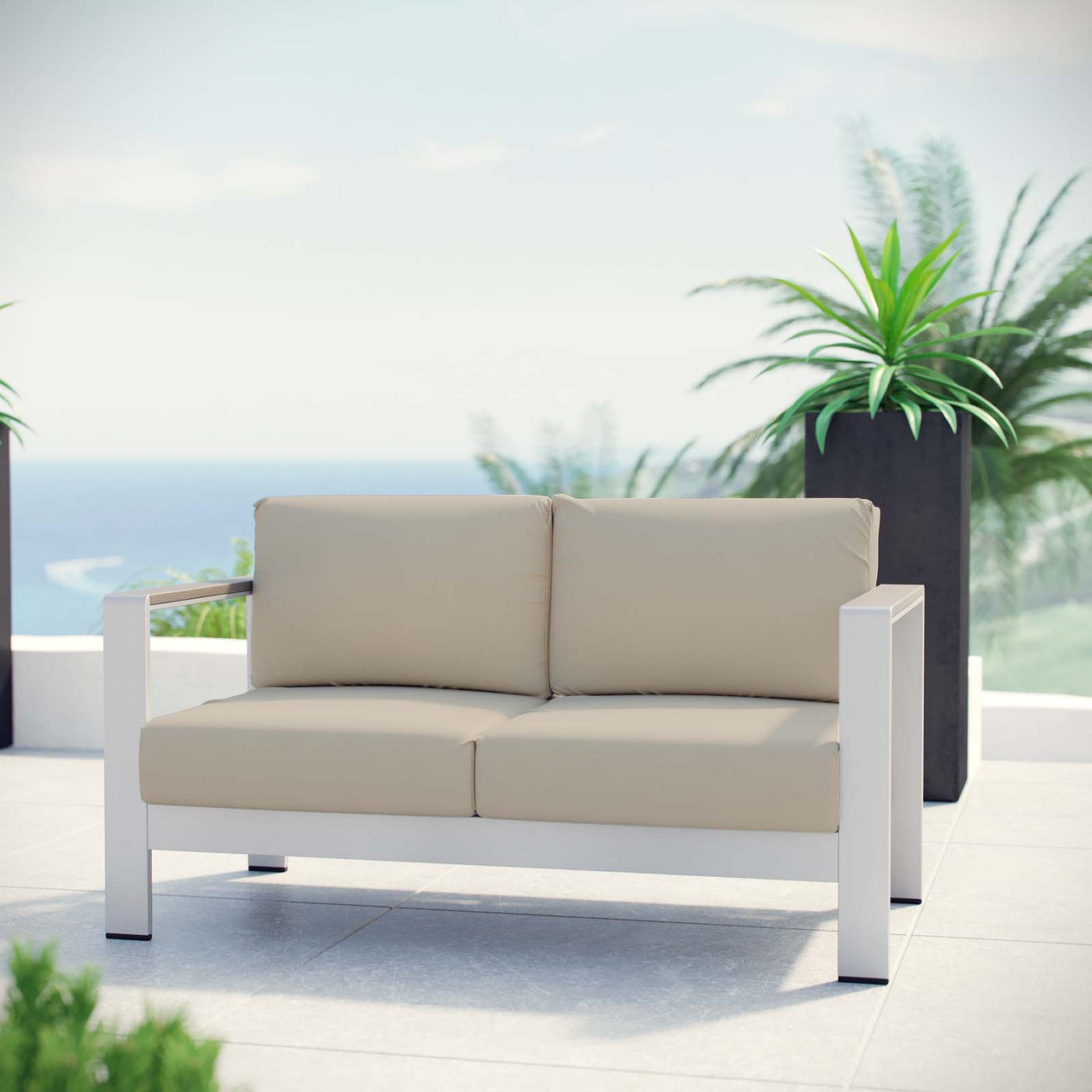 Shorea Alfresco Loveseat, Silver & Beige
