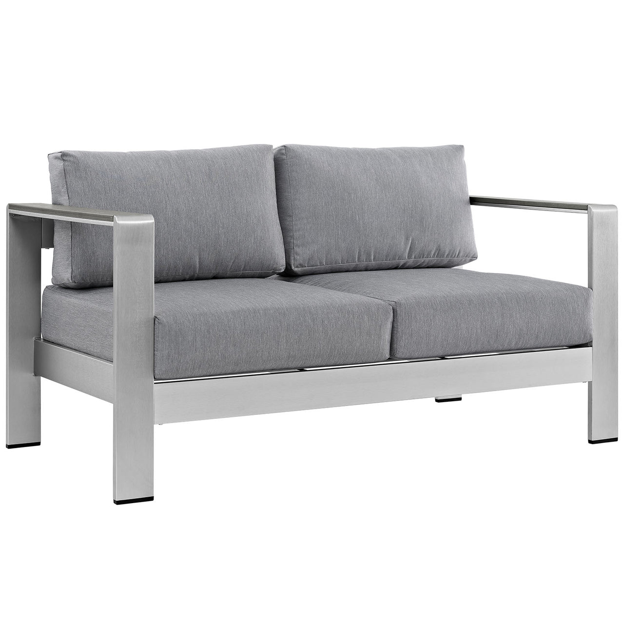 Shore Outdoor Patio Aluminum Loveseat, Silver & Gray