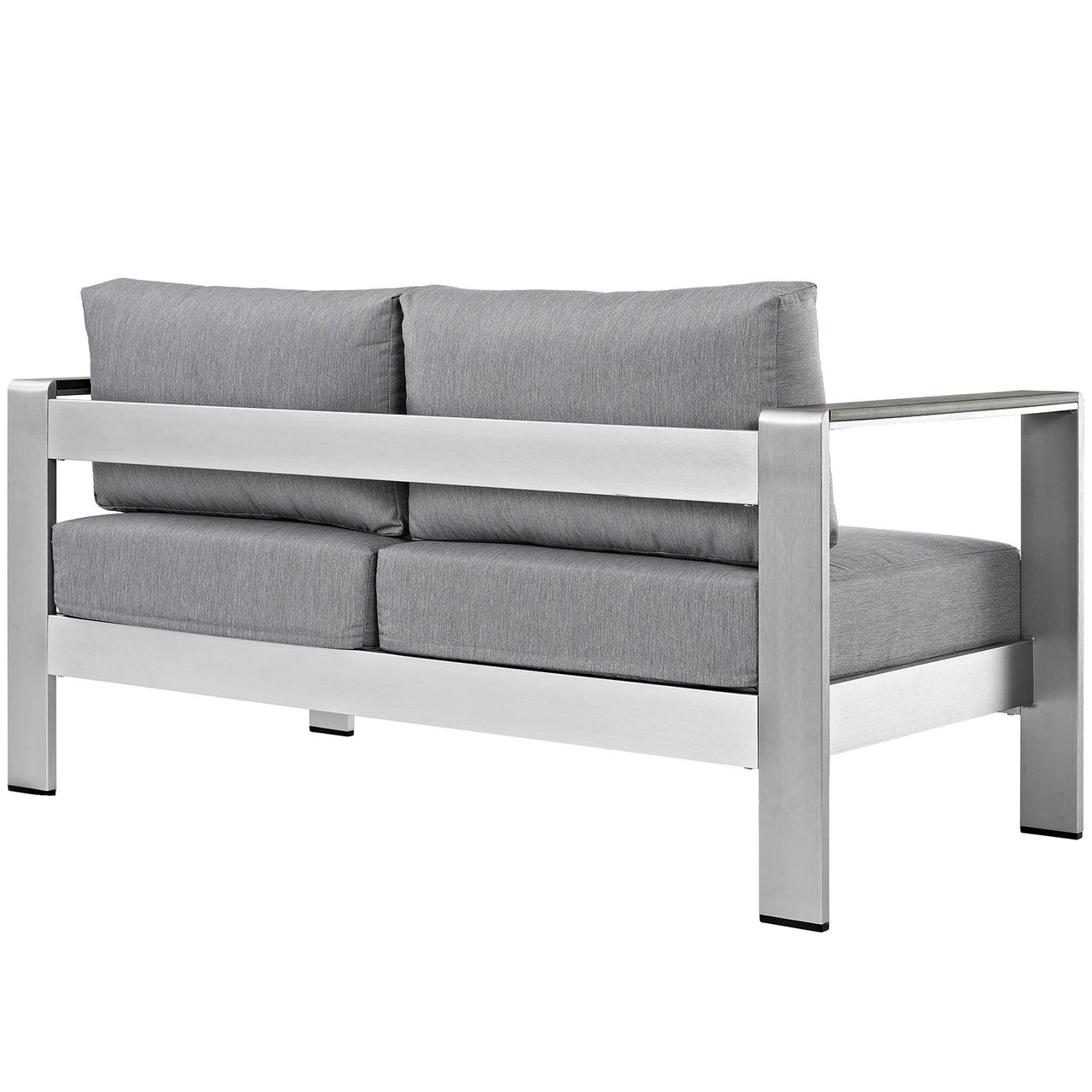 Shore Outdoor Patio Aluminum Loveseat, Silver & Gray