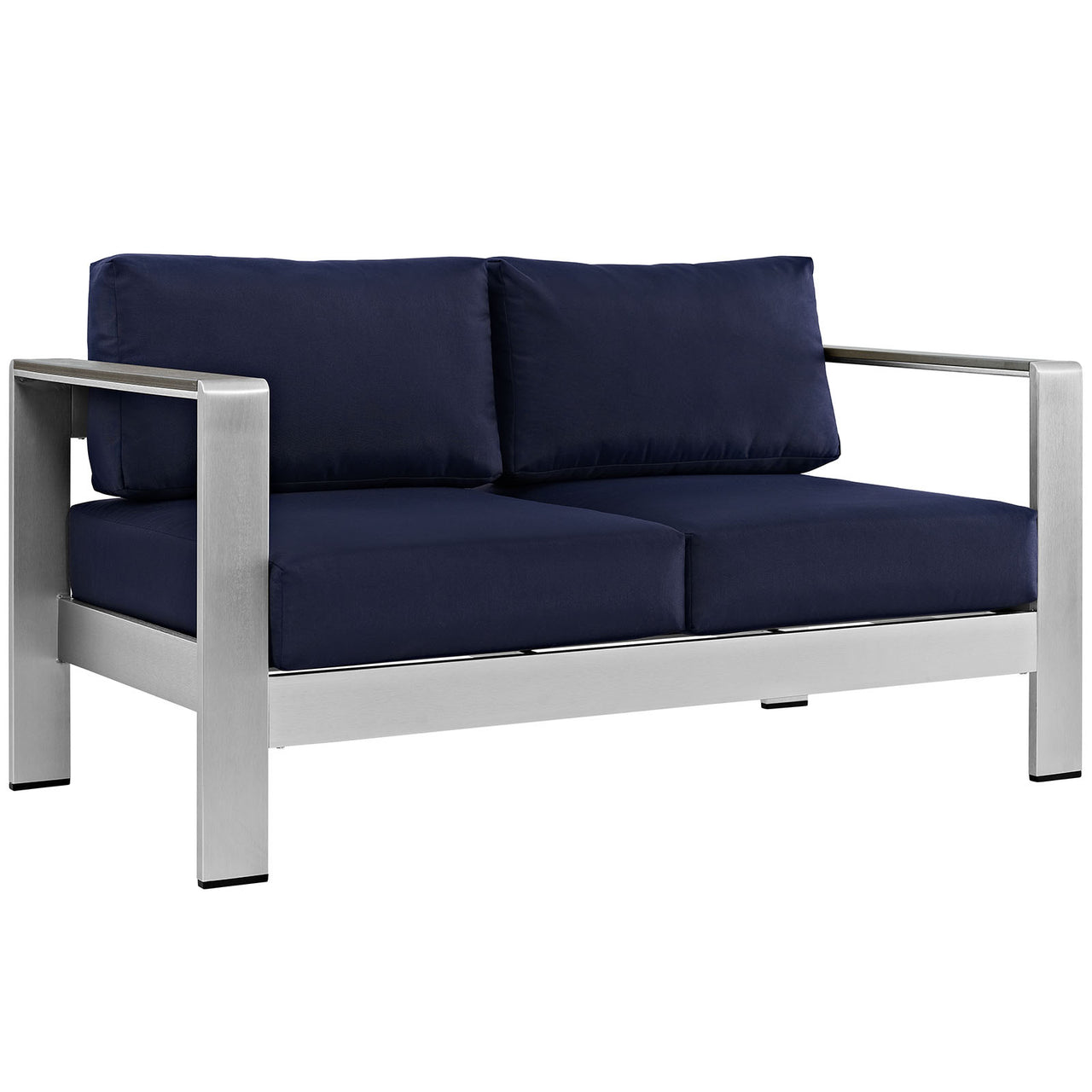 Shore Outdoor Patio Aluminum Loveseat, Silver & Navy