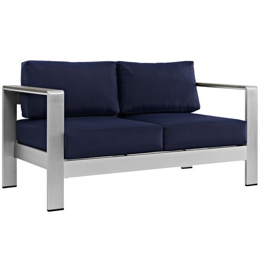 Shorea Alfresco Loveseat, Silver & Navy