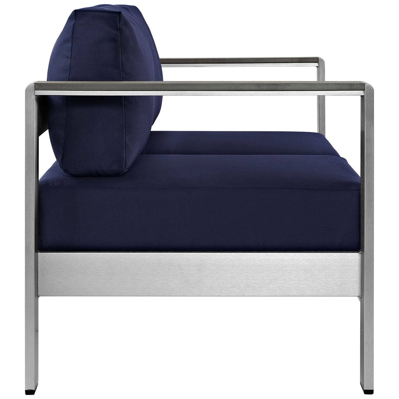 Shore Outdoor Patio Aluminum Loveseat, Silver & Navy