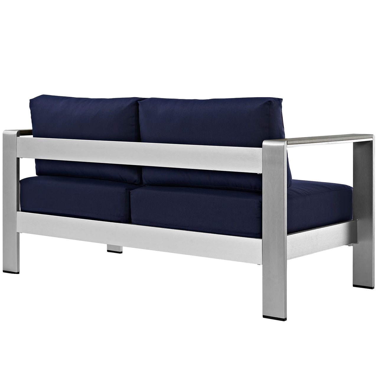 Shore Outdoor Patio Aluminum Loveseat, Silver & Navy