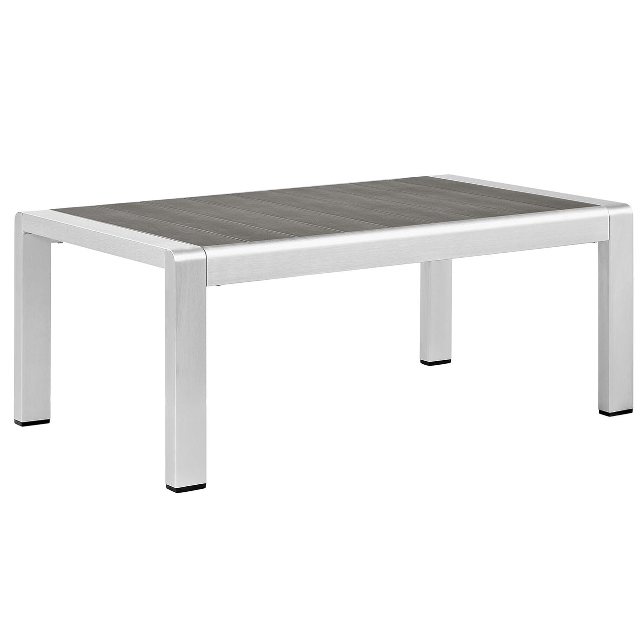 Shore Outdoor Patio Aluminum Coffee Table, Silver & Gray