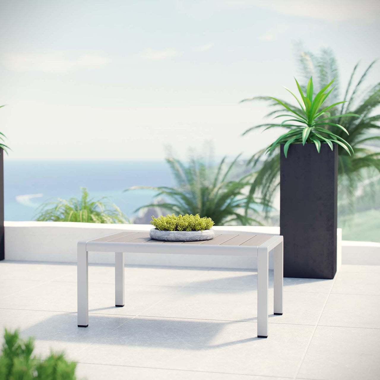 Shore Outdoor Patio Aluminum Coffee Table, Silver & Gray