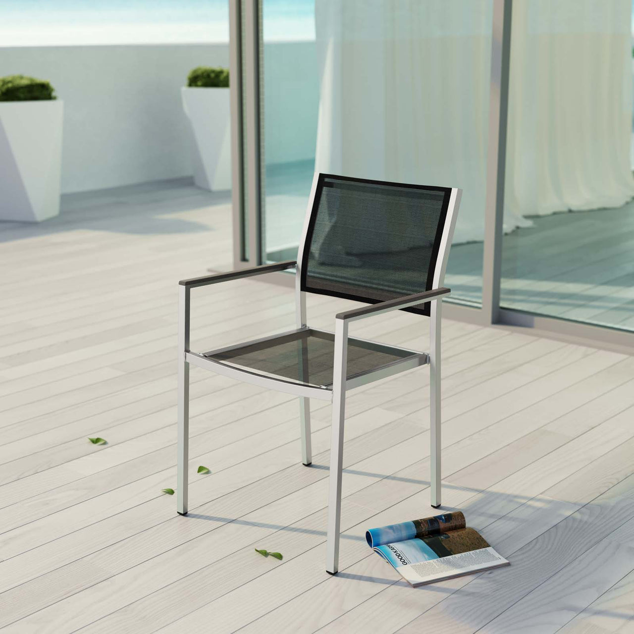 Shore Outdoor Patio Aluminum Dining Chair, Silver & Black