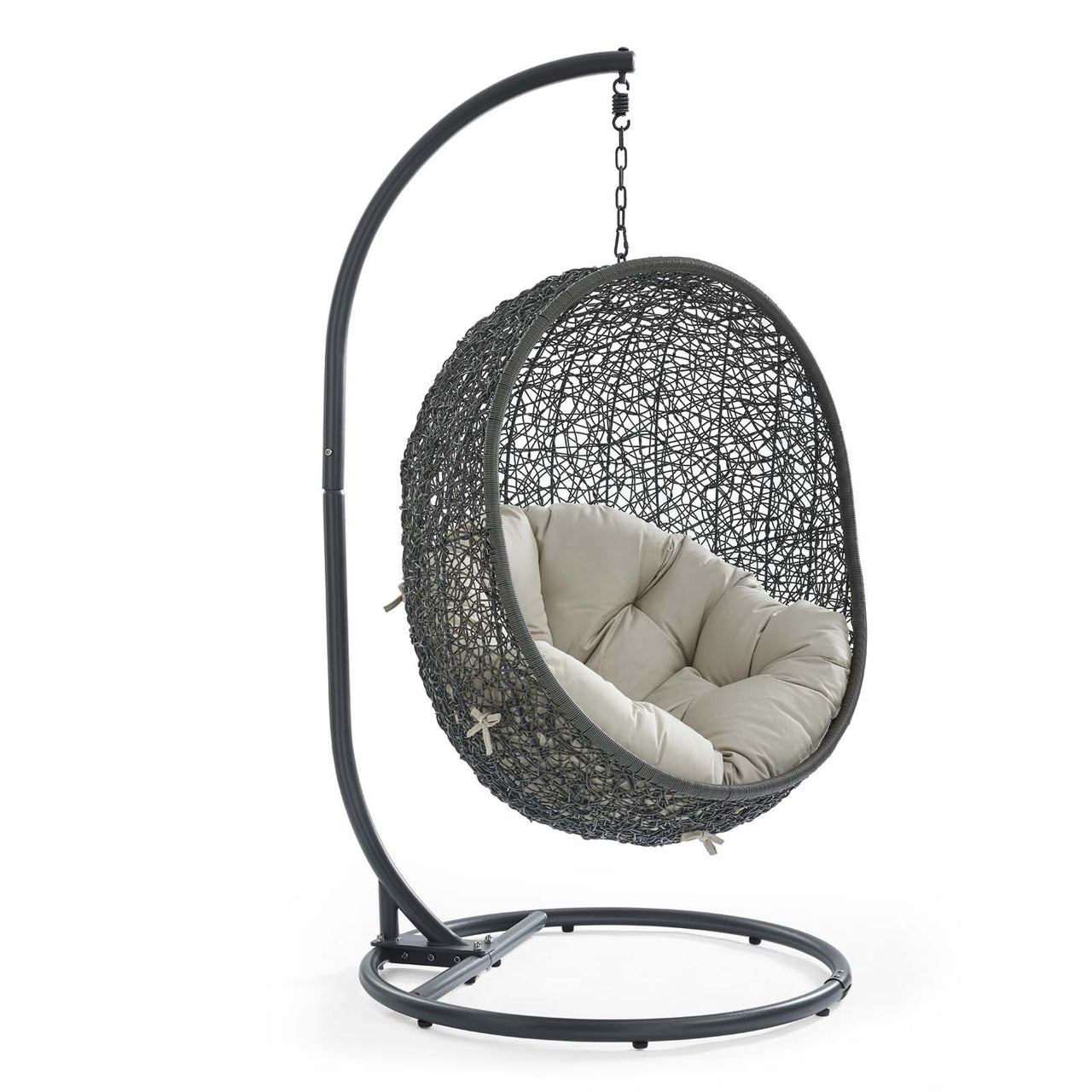 Hide Outdoor Patio Swing Chair With Stand, Gray & Beige