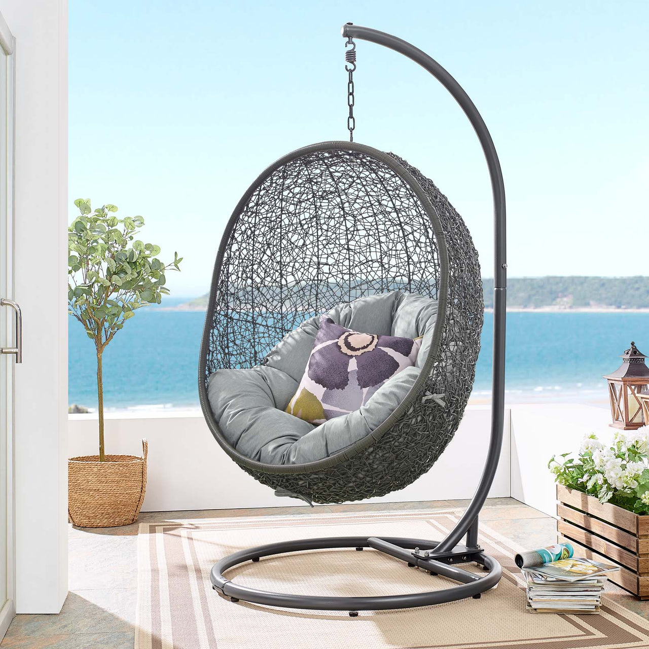 Hide Outdoor Patio Swing Chair With Stand, Gray