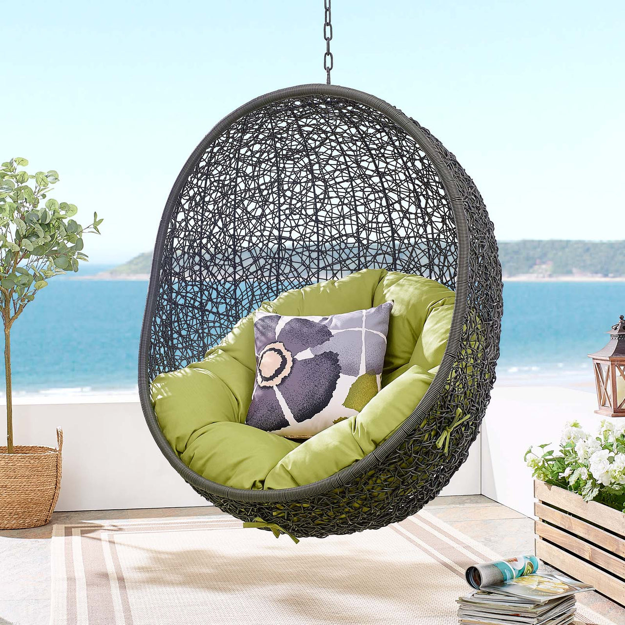Shell Alfresco Swing Chair w/ Stand, Gray & Peridot