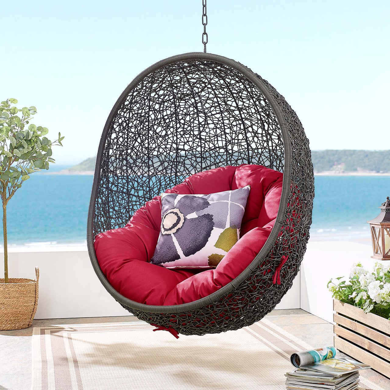 Shell Alfresco Swing Chair w/ Stand, Gray & Red