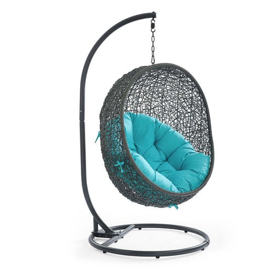 Shell Alfresco Swing Chair w/ Stand, Gray & Turquoise